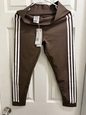 adidas Brown Leggings with White Side Stripes